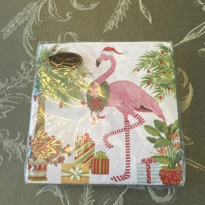 卡斯帕里纸质餐巾方形圣诞火烈鸟带圣诞老人帽子 — 第 1/2 张图片