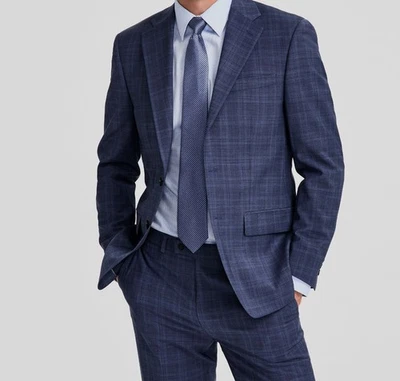 Chaqueta de Traje Maxwell Calvin Klein Para Hombre Azul Mezcla de Lana a Cuadros Ajuste Ajustado Talla 38S Foto 1 de 4