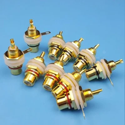 10* Female Jack Sockets Red Chassis Panel Mount Connector Zinc Alloy Set-UK - Image 1 of 4