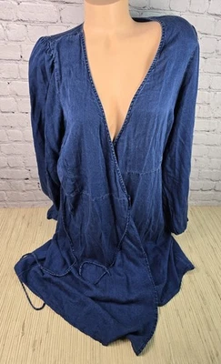 Old Navy Lightweight XL Tall Denim Wrap Dress Long Sleeve Western Tie Pleated - Image 1 of 4