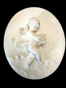 Plaster Bas-Relief Medallion - Cherub with Angels Wings - Picture 1 of 7