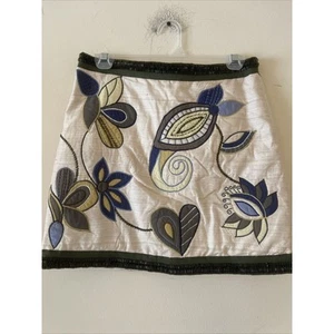 Veronica Beard Inga Embroidered 100% Silk Mini Skirt Beaded Oyster 4 NWT $498 - Picture 1 of 7
