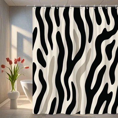 Cortina de ducha con estampado de cebra en blanco y negro para baño moderno Foto 1 de 4