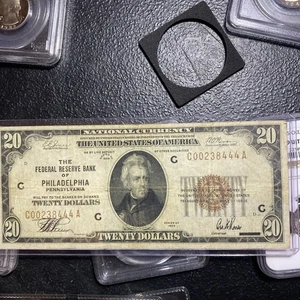 💎 1929 $20 FRN National Bank and Trust Company of PHILI TRIP 4s - Picture 1 of 7