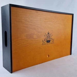 Wooden Gift Box Grands Vins De France Crate Box With Lid - Holds 6 Bottles - Picture 1 of 11