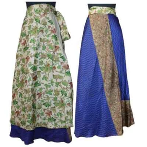 10 PC Vintage Silk Sari Magic Wrap Around Frill Skirt Dress Wholesale Lot Indian - Picture 1 of 8