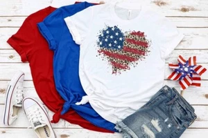 American Flag Shirt, American Flag Heart Shirt, 4th of July Shirt, 1231113908 - Picture 1 of 7