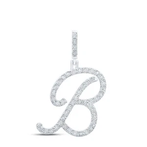 925 Sterling Silver Genuine Diamond Women's Script Font Initial B Pendant 1/5 CT - Picture 1 of 1