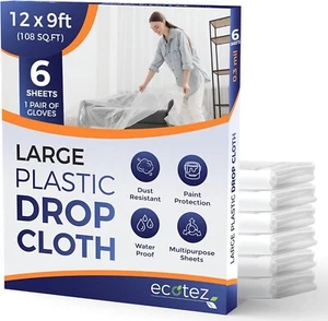 6 Pack 12 X 9 Ft Extra Large Painter’S Plastic Drop Cloth Painting Sheet-Light - Picture 1 of 7