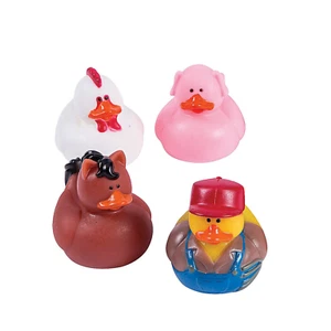 Set of 4 New Barnyard Farm Rubber Duckies Duck 2” Jeep Horse Chicken Pig Farmer  - Picture 1 of 1