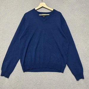 Maglione Club Room 100% Cashmere Fine Uomo L Blu Pullover Scollo a V - Foto 1 di 9