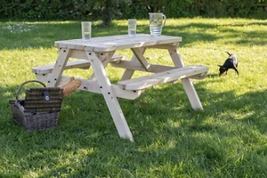 CLASSICA panca da picnic arrotondata - 4 piedi - mobili da esterno fatti a mano in legno - Foto 1 di 4