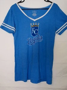 KC Royals Women's T-Shirt 5 & Ocean Short Sleeve Size L V-Neck Blue Knit Top - Picture 1 of 6