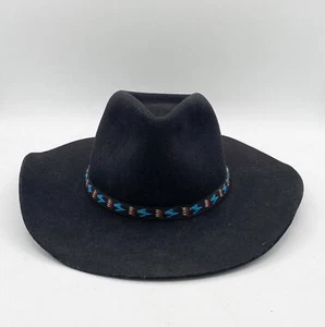 Miller Bros Western Cowboy Hat Wool Aztec Band Black Cowboy Hat 3.5” Brim USA - Picture 1 of 7