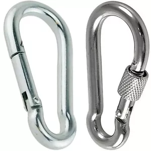 CARABINER CLIPS HOOKS HEAVY DUTY SPRING SNAP CLIP GYM CLIMBING SWING SCREW LOCK - Picture 1 of 5