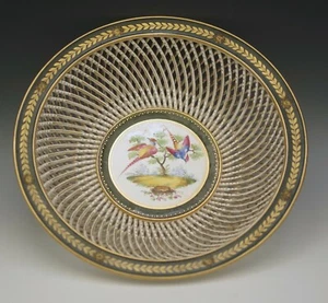 KLEMM DRESDEN PORCELAIN ANTIQUE LATTICE RETICULATED 9.75" BASKET BOWL BIRDS 1900 - Picture 1 of 8
