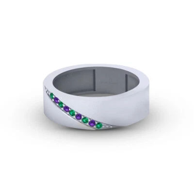 Mens Wedding Band Ring Jewelry 0.08cttw Green and Purple Stone Sterling Silver - Image 1 of 4