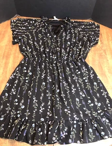 Abito Lauren Conrad LC XL nero floreale contrasto volant stravagante cottage - Foto 1 di 11