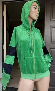 New Vintage Juicy Couture Hoodie Jacket Lily Pad Green Regal Navy Blue Velour S - Picture 1 of 11