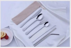 7-teiliges Silberbesteck Besteck Set Reise Camping Utensilien & Etui 410 SCHNELLER VERSAND! D61 - Bild 1 von 1