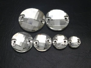 50 Round Mixed Size 8mm-18mm Crystal Sew On Rhinestones Flatback Crystal 2 Hole - Picture 1 of 8