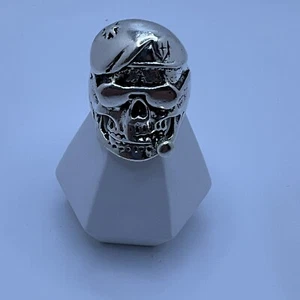 Men’s Skull Ring. Skull Cigar And Beret. Military Ring. Stainless Size 8.75 - Picture 1 of 4