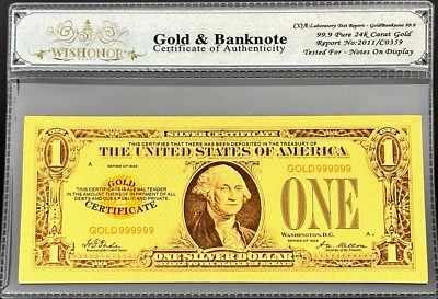 1928 $1 GOLD CERTIFICATE BILL US BANKNOTE IN SLEEVE W COA - 99.9% 24K GOLD - Image 1 of 4