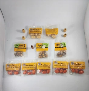 Wooden Macrame Craft Beads Bamboo and Wood Orange Natural Wood Brown LOT - Picture 1 of 16