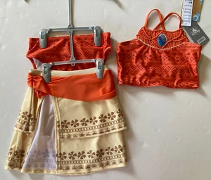 NWT Disney Store Size 7-8 Moana Deluxe 3-Piece Bikini Swimsuit with Skirt - Picture 1 of 3