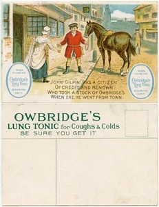 WERBEPOSTKARTE ORIGINAL um 1910 OWBRIDGES LUNG TONIC HORSE + JOHN GILPIN - Bild 1 von 3