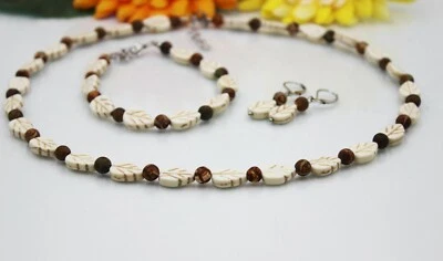 Schmuckset 3 Teilig Achat Blatt Design Kette Armband Ohrringe Damen #E088 - Bild 1 von 4