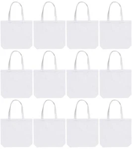 Reusable DIY Crating Medium Cotton Tote Bags 15x13x3” 100% Cotton Canvas 12 Pack - Picture 1 of 5