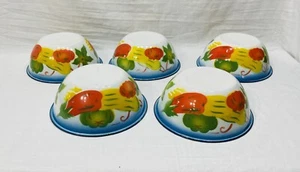 5 Vintage Granitgeschirr Müsli Suppenschalen buntes Gemüse verziert 60er Jahre 6,5" - Bild 1 von 8
