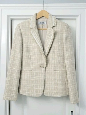 Blazer de tweed para mujer Tahari Arthur S Levine beige y marfil talla 6 clásico NUEVO  Foto 1 de 4