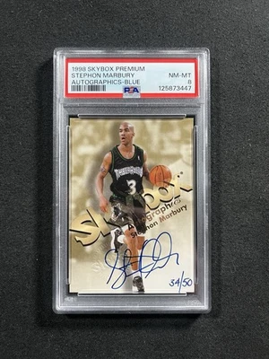 1998-99 Skybox Premium Autographics Stephon Marbury Blue Auto /50 New PSA 8 RARE - Image 1 of 2