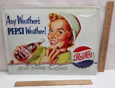 Any Weather's PEPSI ... PEPSI-COLA - tin sign  REPRODUCTION - listing #917259 - Image 1 of 4