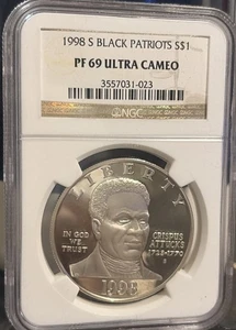 1998-S Black Patriots Silver Commemorative $1 PF 69 NGC Ultra Cameo PURE WHITE ￼ - Picture 1 of 5