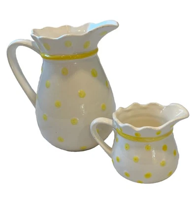 Jarra/crema country Schmid Design blanca con lunares elevados amarillos leer Foto 1 de 4