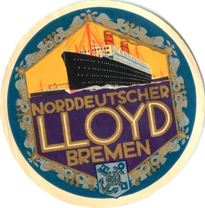 NORDDEUTSCHER LLOYD BREMEN - Gorgeous / Original ART DECO Luggage Label, c. 1935 - Picture 1 of 2