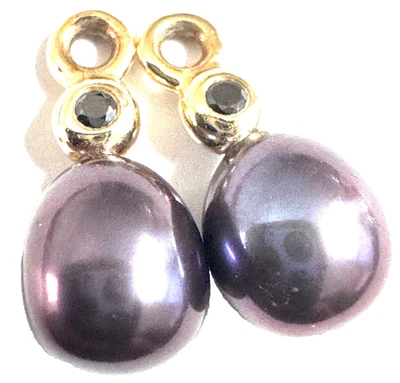 Pandora 14k Gold Peacock Pearl Black Diamond Earrings Charms 250444DB - Image 1 of 4