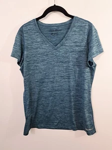 Camiseta deportiva Eddie Bauer para mujer azul cuello en V Spacedye manga corta talla PL - Imagen 1 de 4