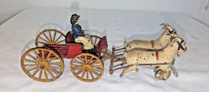 Original 1890’s Harris Toy Cast Iron Double Goat Drawn Buckboard Cart Pull toy - Picture 1 of 14