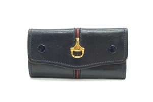 Alte Gucci Vintage 4-ring Schutzhülle Trensen Sherry Line Unisex Leder Navy - Bild 1 von 10