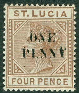 SG 55a St Lucia 1891-92. 1d on 4d brown, surcharge double. Lightly mounted... - Picture 1 of 1