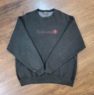 Vtg 90s TIMBERLAND Mens Crewneck Sweatshirt Black 2XL Spell Out Red Accents RARE - Image 1 of 4