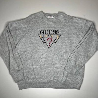 Vintage 90s Guess Georges Marciano Sweatshirt USA Made Gray Triangle Logo Size L - Image 1 of 4