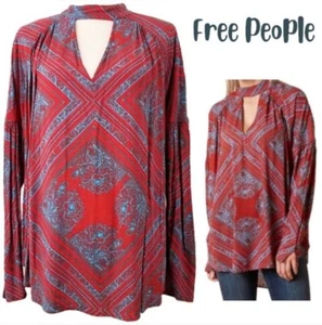 Free People Walking On A Dream Boho Long Sleeve Keyhole Neckline Tunic Top XS - Picture 1 of 5