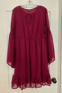 TORRID Size 0 Merlot Red Textured Chiffon Skater Dress - Picture 1 of 9
