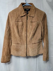 Alfani Petite Brown Suede Leather Jacket Women’s Size P Full Zip Pockets Classic - Picture 1 of 4