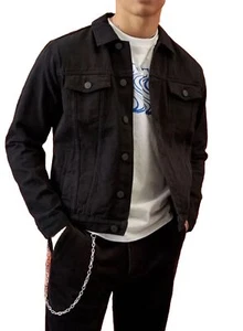 PacSun schwarze Jeans klassische Passform Denimjacke Stil Knopfleiste Herren Größe Large - Bild 1 von 10